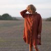 Handmade Linen Oversized Shirt Dress Redwood Long Sleeve