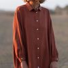 Handmade Linen Oversized Shirt Dress Redwood Long Sleeve