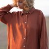 Handmade Linen Oversized Shirt Dress Redwood Long Sleeve