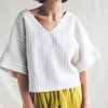 Oversized V Neck Linen Blouse Offon Clothing