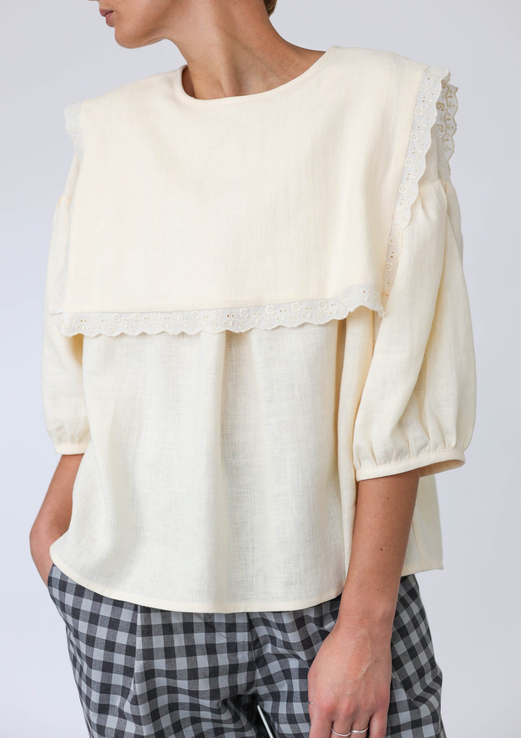 Oversized Square Collar Linen Blouse Amelia Offon Clothing Oversized Square Collar Linen Blouse Amelia Offon Clothing