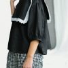 Oversized Large Collar Black Linen Blouse Amelia Offon