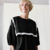 Oversized Large Collar Black Linen Blouse Amelia Offon