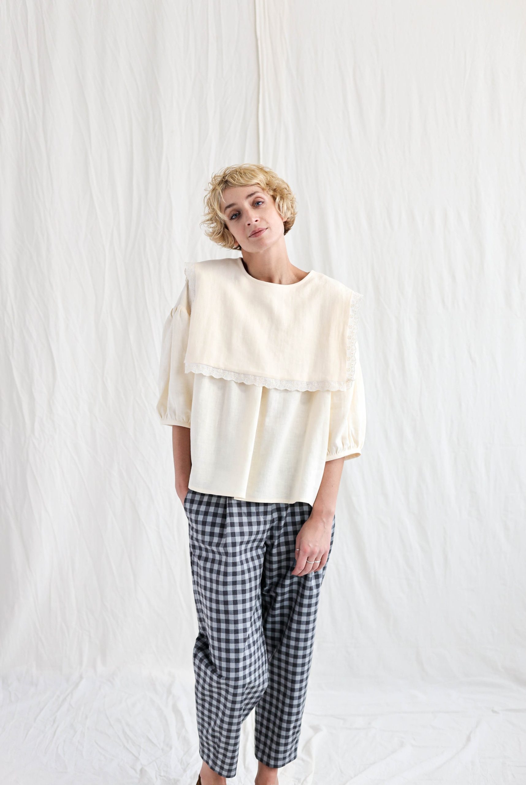 Oversized Square Collar Linen Blouse Amelia Offon Clothing Oversized Square Collar Linen Blouse Amelia Offon Clothing