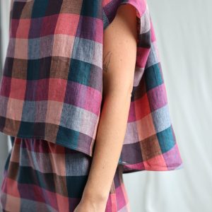 Checkered Linen Oversized Top Offon Clothing