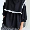 Oversized Large Collar Black Linen Blouse Amelia Offon