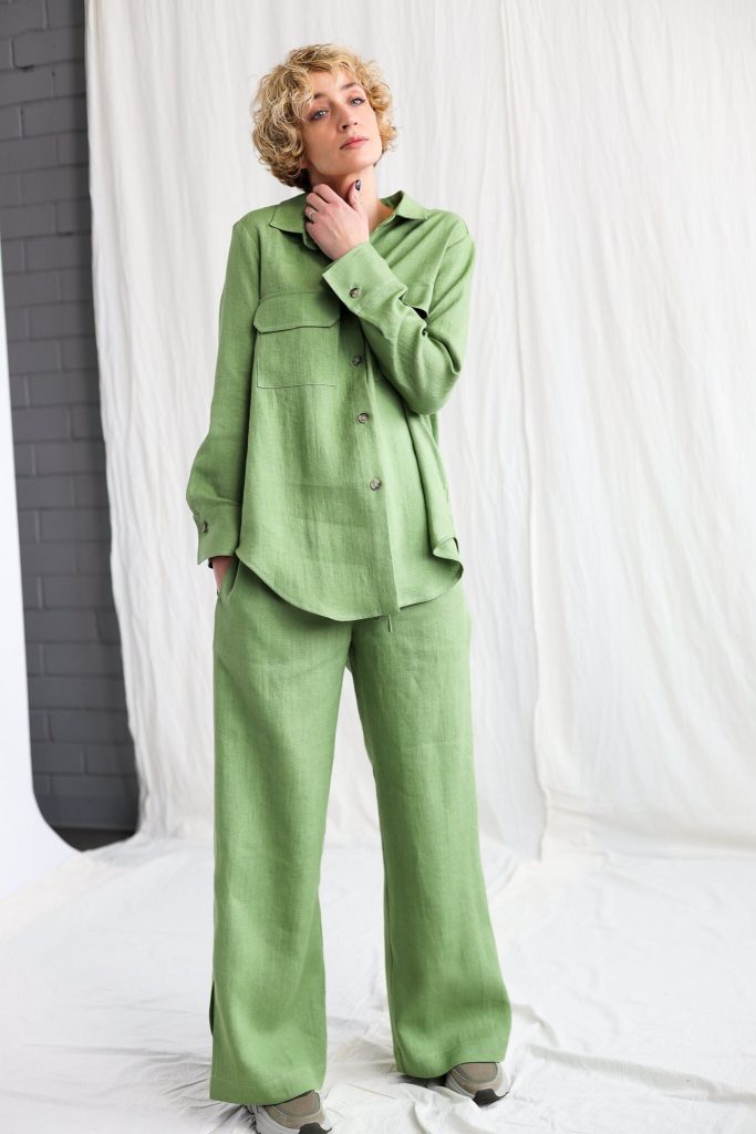 Linen Oversized Shirt And Elasticated Waist Pants Suit