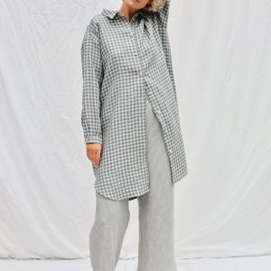 Oversized Gingham Linen Shirtdress Offon Clothing