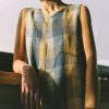 Ready To Ship: Sleeveless Oversized Multicolored Checks Linen