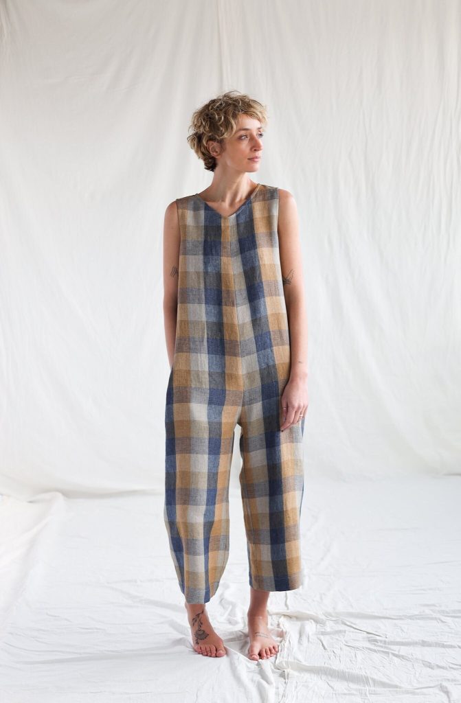 Ready To Ship: Sleeveless Oversized Multicolored Checks Linen