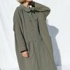Heavy Linen Oversized Coat In Olive Green Color