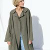 Heavy Linen Oversized Coat In Olive Green Color
