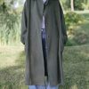 Heavy Linen Oversized Coat In Olive Green Color