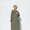 Heavy Linen Oversized Coat In Olive Green Color