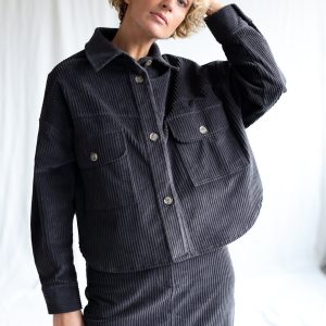 Charcoal Grey Wide Cord Oversized Shirt/jacket Offon Clothing