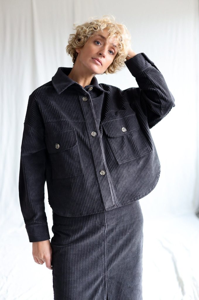 Charcoal Grey Wide Cord Oversized Shirt/jacket Offon Clothing