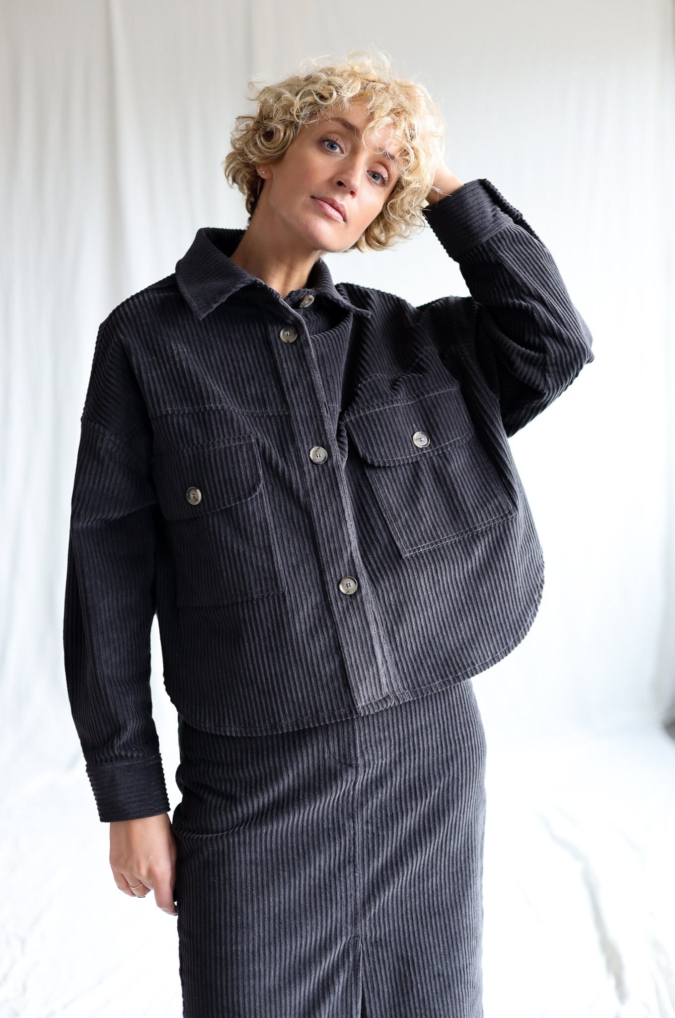 Charcoal Grey Wide Cord Oversized Shirt/jacket Offon Clothing Charcoal Grey Wide Cord Oversized Shirt/jacket Offon Clothing