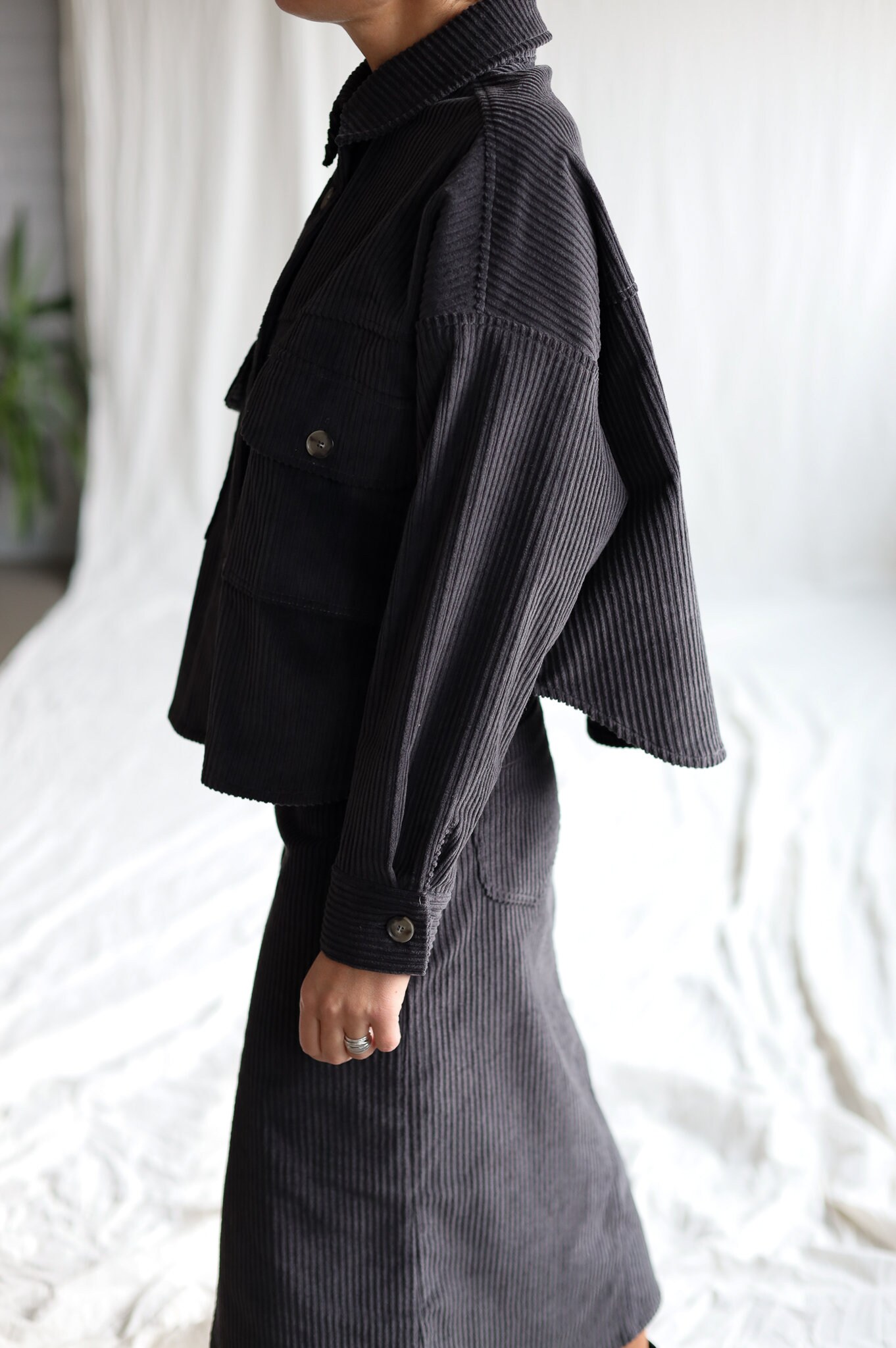 Charcoal Grey Wide Cord Oversized Shirt/jacket Offon Clothing Charcoal Grey Wide Cord Oversized Shirt/jacket Offon Clothing