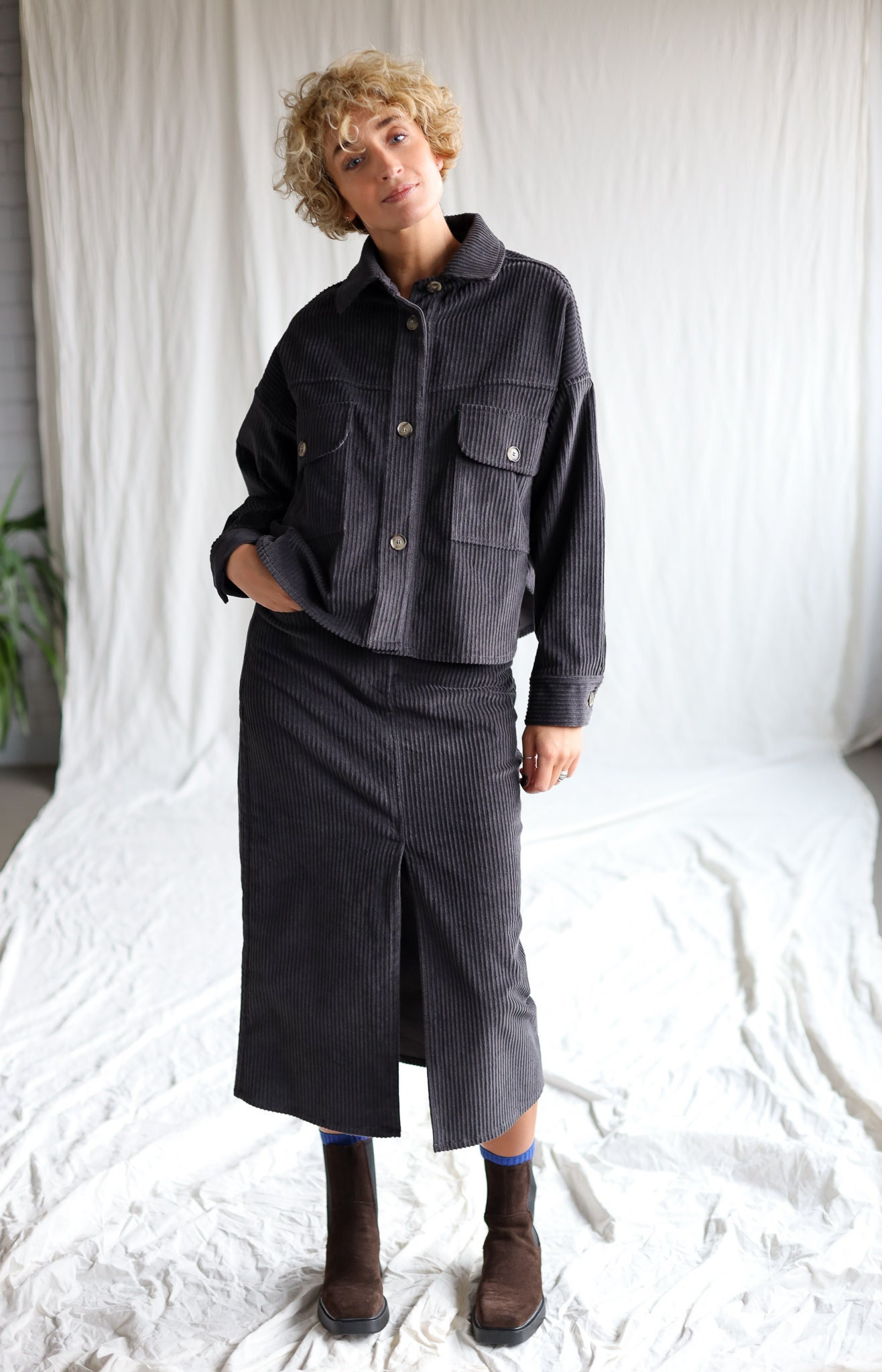 Charcoal Grey Wide Cord Oversized Shirt/jacket Offon Clothing Charcoal Grey Wide Cord Oversized Shirt/jacket Offon Clothing