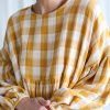 Mustard Checks Oversized Double Gauze Dress Greta Offon