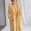 Mustard Checks Oversized Double Gauze Dress Greta Offon