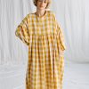 Mustard Checks Oversized Double Gauze Dress Greta Offon
