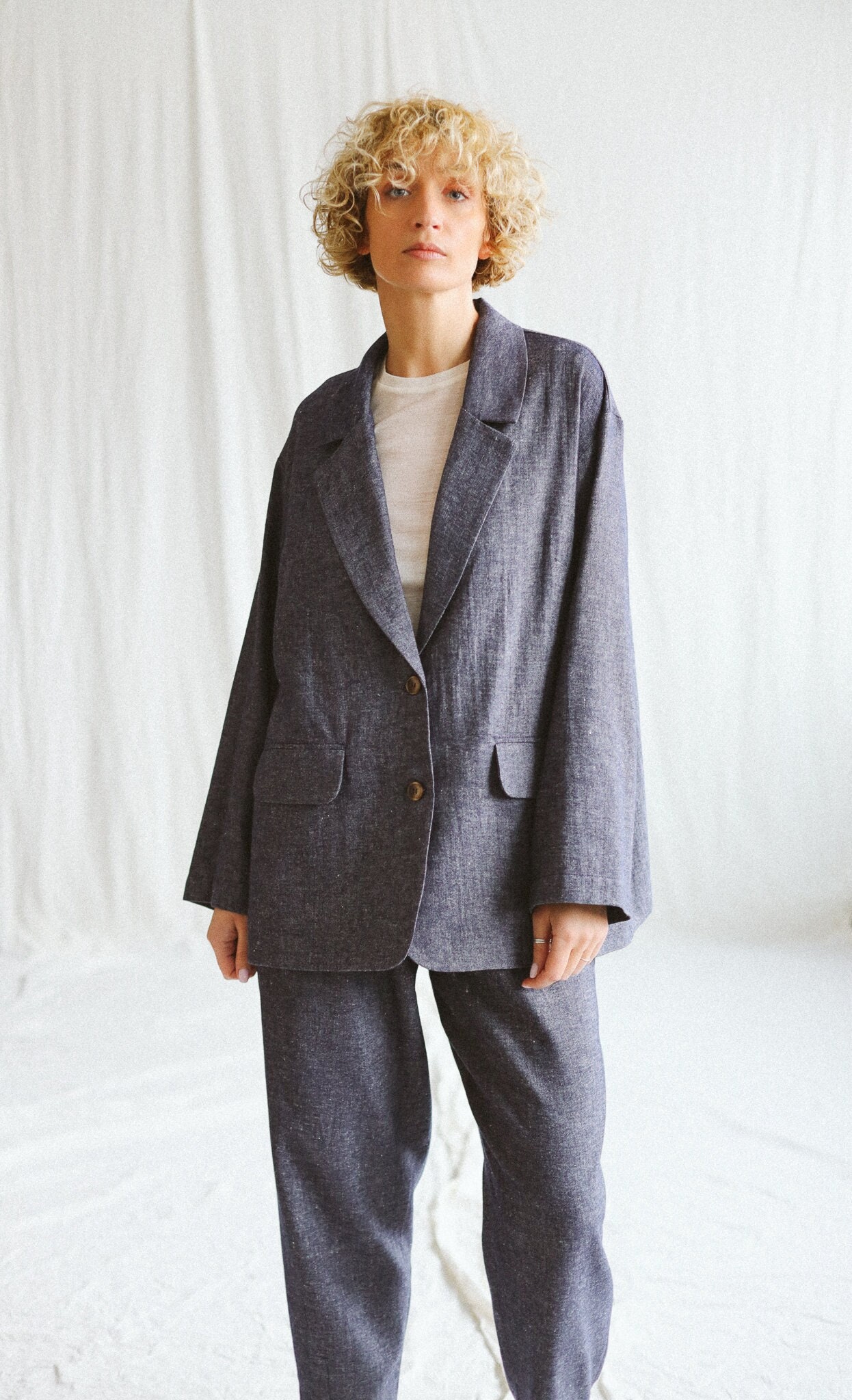 Wool And Linen Oversized Blazer Offon Clothing Wool And Linen Oversized Blazer Offon Clothing