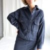Wide Cord Oversized Overshirt Jacket In Denim Blue