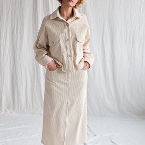 Wide Cord Oversized Jacket In Ivory Color Offon