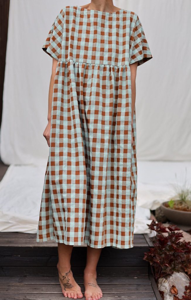 Oversized Seersucker Checks Dress Silvina Offon Clothing