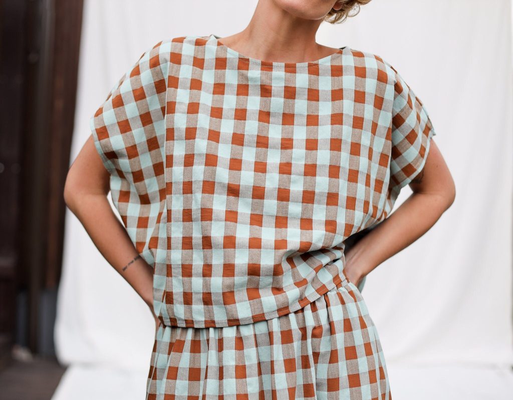 Seersucker Checks Oversized Top Offon Clothing