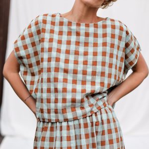 Seersucker Checks Oversized Top Offon Clothing