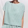 Linen Oversized Top In Green Stripes Offon Clothing