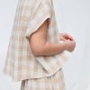 Oversized Top In Beige Double Gauze Checks Offon