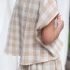Oversized Top In Beige Double Gauze Checks Offon