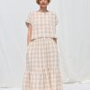 Oversized Top In Beige Double Gauze Checks Offon