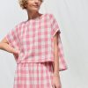 Oversized Top In Pink Double Gauze Checks Offon