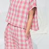 Oversized Top In Pink Double Gauze Checks Offon