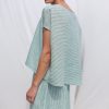 Linen Oversized Top In Green Stripes Offon Clothing