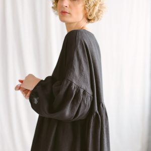 Black Linen Oversized Dress Greta Offon Clothing