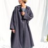 Heavy Linen Oversized Coat In Navy Blue Color