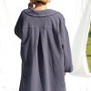 Heavy Linen Oversized Coat In Navy Blue Color