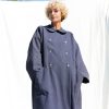 Heavy Linen Oversized Coat In Navy Blue Color
