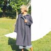 Heavy Linen Oversized Coat In Navy Blue Color