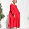 Red Linen Oversized Voluminous Sleeves Dress Greta Offon