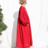 Red Linen Oversized Voluminous Sleeves Dress Greta Offon