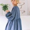Oversized Voluminous Sleeves Linen Dress Greta In Stripes