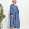 Oversized Voluminous Sleeves Linen Dress Greta In Stripes