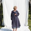 Heavy Linen Oversized Coat In Navy Blue Color