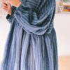 Oversized Voluminous Sleeves Linen Dress Greta In Stripes